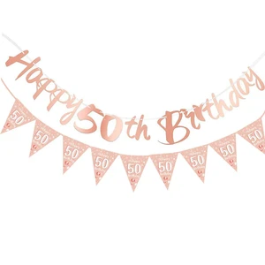 18th 21st 30th 40th 50th 60th 70th Birthday Party Decorations for Girls Boys Rose Gold Paper Party Banners