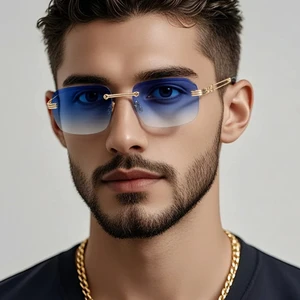 Wholesale Y2K Rimless Luxury Sunglasses Men's Irregular Geometric Sun Glasses Frameless Pink Gradient Lens Trendy Shades OEM