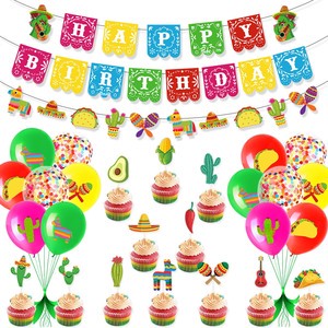 Cross Border Mexico Carnival Theme Birthday Party Decoration for Pull Flag Flower Balloon Set with Cartoon Venue Setup Props