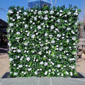 Wholesale Handmade Silk Flower Wall Backdrop Green White Roses for Party Wedding Arch Event Decoration Square Shape
