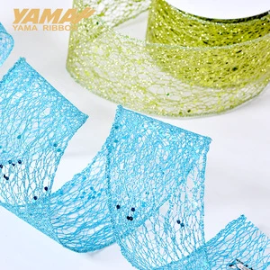 Yama Ribbon New Christmas 2.5inch 63mm Iron Wired Glitter Sequin Christmas Gold Ribbon 10 Yards
