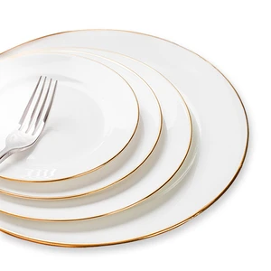 Ceramic Factory Wholesale Luxury With Golden Rim White Plate Bone China Flat Plate Dinnerware 6/7/8/10 Inch Ceramic Dinner Plate