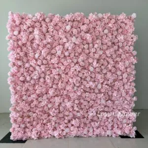 New Design Silk Artificial Pink Roses Flower Wall for Wedding Decoration High Quality Durable