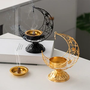 Handheld Moon Incense Burner - Gold/Black, Premium Craft, Ramadan Supply, Eid Gift, Muslim Home Decor & Ready Stock