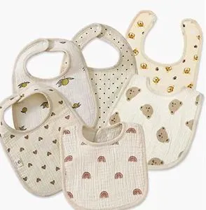 Whosale 6 Layers MuslinSoft And Absorb Feeding Apron Cute Cartoon Pattern Easily Clean Mess Sleeveless Baby Bib