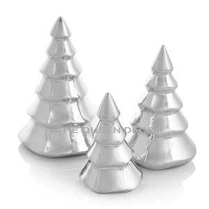 Premium Sets 3 Metal Modern Tree Ornament With Santa LED Lighting Reactive Glaze Christmas Winter Nordic Home Decor Accessories
