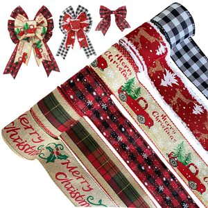 Manufacturer Custom Printed Christmas Wired Ribbon Christmas Tree Linen Edge Wired Burlap Ribbon Supplier