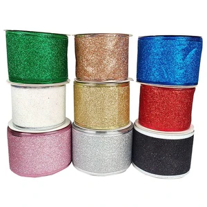 Wholesale Glitter Christmas Webbing Customized Christmas Wired Ribbon for Decoration