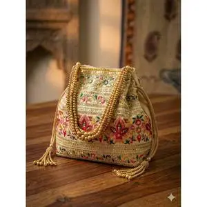 Raw Silk Floral Light Weight Potli favors Handmade Embroidered Ethnic Wedding and Gifts multifunction gifts for guests