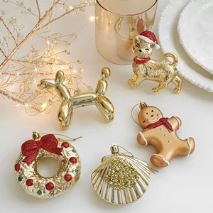 Factory Golden Glitter Christmas Ornaments Set - Cute Dog, Bear, Gingerbread Man, Wreath,Balloon Dog Shell Hanging Decorations