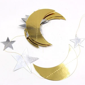 Ramadan Mubarak Eid Mubarak Gold/Silver Moon Star Paper & Latex Garland 2m Modern Hanging Decoration Home Party