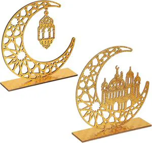 New Trending Kareem Moon Small Durable Wooden Craft Eid Mubarak Muslim Table Ornament Islamic Home Decor Ramadan Supplies
