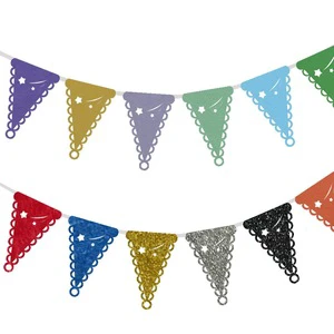 Lace Edge Multi Color Triangle Bunting Banner Boho Decor For Wedding Garden Party