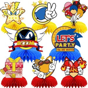 8Pcs Blue Hedgehog Party Supplies Set Honeycomb Centerpieces Table Topper Eco-friendly Paper for Birthday Decorations