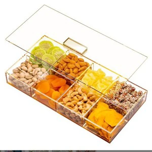 Family Gathering Daily Use Snack Food Tray Container With Lid Plastic Acrylic Gold Cover Inside Bin Trays