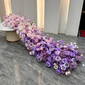 Purple Gradient Flower Runner Floral Arrangement, Finished Wall Decoration, Event Ceremony, Store Decoration, Flower Arrangement