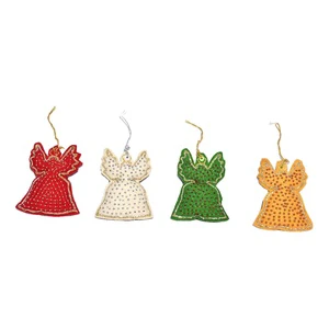Zari Work and Snow Flake Design Angel Shaped Christmas Tree Ornament in Red Color Christmas Tree Ornament