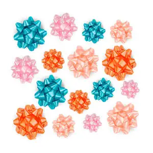 16ct Eco-Friendly Christmas Gift Bows Assort Candy Colors Wholesale Gold Edge Polypropylene Satin Ribbon Wrapping Decoration