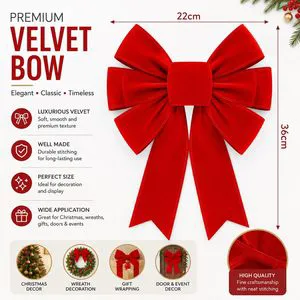 MSD Premium Custom Extra Large Red Velvet Christmas Bow For Tree Wreath Door Gift Holiday Decoration