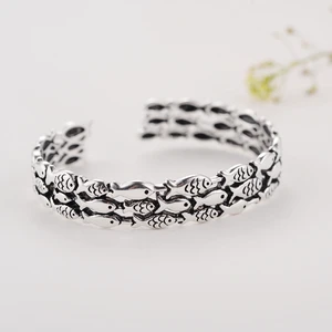Personality New 925 Sterling Silver Jewelry Female Simple Bar Fish Restoring Ancient Ways High-quality Popular Open Bracelet