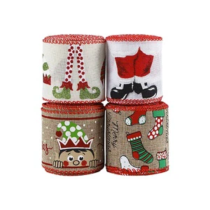 MSD Single Face Eco-Friendly 2.5 Inch Christmas Wired Edge Burlap Ribbon Gift Wrapping DIY Xmas Design Decorations