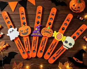 Spooky Silicone PVC Slap Bracelet for Halloween Party Pumpkin Ghost