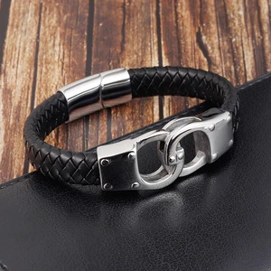 Men's New Punk Stainless Steel Silver Plated Handcuffs Accessories Bracelet Fashion Bangle Jewelry Magnetic Clasp Party
