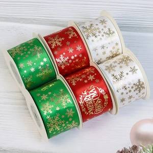 Hot Sale Gold Foil Printed Merry Christmas Ribbon for Gift