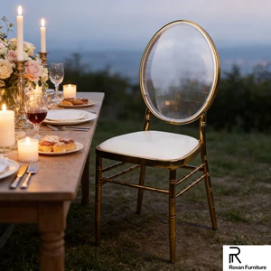 Wholesale Price Modern Round Clear Back Design Iron Plating Wedding Chair Gold Metal Event Dining Chair