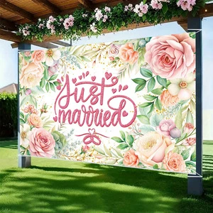Elegant Flower Themed Valentine's Day Wedding Hanging Banner for Bride Engagement Photo Background Ceremony Party Decor 100%