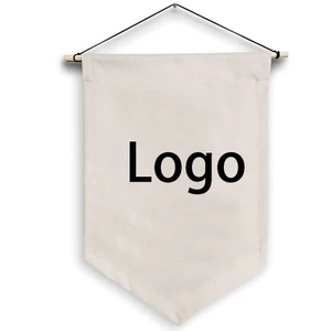 Custom Logo Sublimated Printing Plain Pin Display Cotton Canvas Hanging Wall Blank Banner Pennant Flag