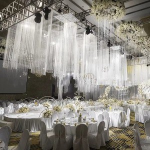 Customize 1m 2m 3m Hanging Ceiling Wedding Stage Backdrop Decoration Decorative Tassel Fringe Glitter Silver String Curtains