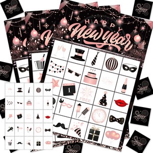 New Year Theme Happy New Year Rose Gold Bingo Game Card Party Supplies