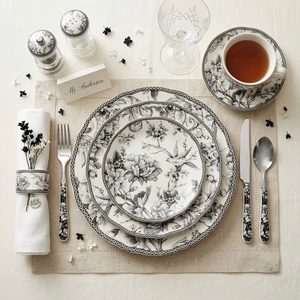 Elegant Black and White Pattern Ceramic Charger Plate Set 8 10.5 12 Inch Decorative Porcelain Dinnerware for Party Event Table