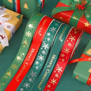 Merry Christmas Ribbon Christmas Gold Foil Printing Gift Ribbon Grosgrain Printed Ribbon Roll for Christmas Decor