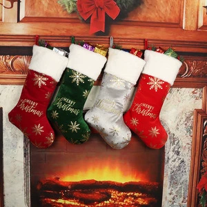Wholesale Embroidered Christmas Stockings Hanging Decorative Christmas Stockings with Stamping Candy Bags