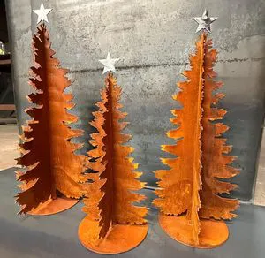 Rustic Metal Christmas Tree Decor 3D Iron Pine Tree Set with Star Top for Holiday & Garden Display