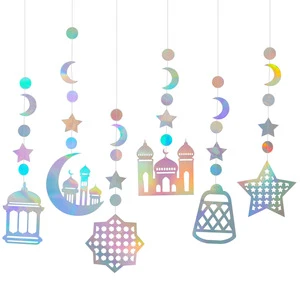 DAMAI Eid Ramadan Decorations Islamic Star Moon Mosques Hanging Decoration Streamers Ramadan Paper Banner for Party Supplies