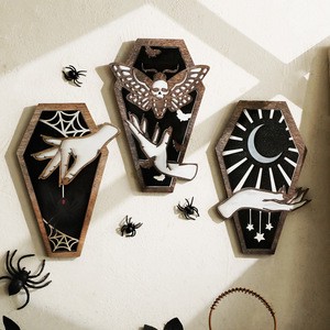 Cross-Border Gothic Style Halloween Theme Party Wall Hanging Creative Black Wooden Reusable Customized Logo Irregular Shape High
