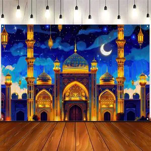 Ramadan Mubarak Decorations Ramadan Kareem Golden Domes Crescent Moon Backdrop Banner Eid Mubarak Background Muslim Supplies