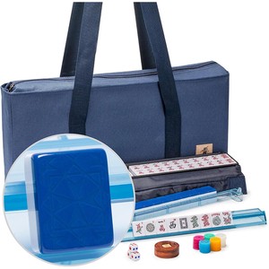 Standard American Mahjong Set 166 White Tiles Jet Black Travel Bag 4 Professional Racks Pushers Party Supply Kit