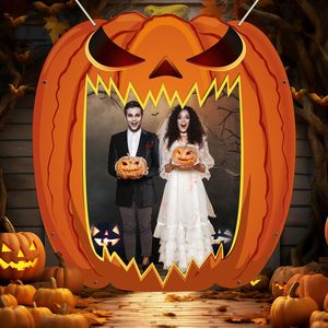 Scary Pumpkin Door Banner Creepy Photo Booth Props Large Horror Photography Backdrop for Halloween Birthday Party Favors Supply