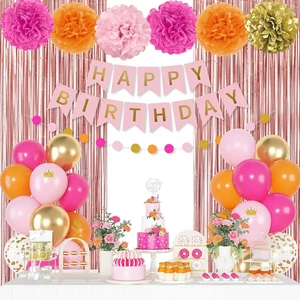 Wholesale Birthday Balloon Decorations Set with Party Balloons Fringe Curtain Happy Birthday Banner Circle Dot Paper Pompom