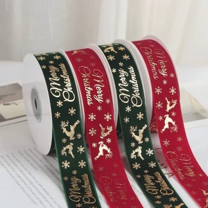 Christmas Ribbon Flocked Ribbon, Holiday & Party Decorative Ribbon for Gift Box Wrapping, DIY Bows, Cake & Bouquet Decoration