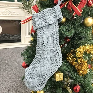 Hot Sell Christmas Stockings Large Double-Sided Cable Knitted Xmas Stockings Burgundy Red and Cream for Family Holiday Christmas