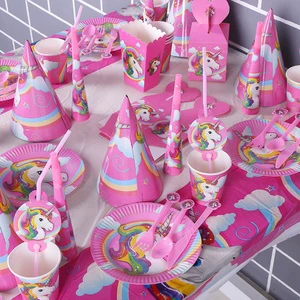 2025 Hot Sale Unicorn Party Favors Set for Kids 126pcs Birthday Party Decorations Pack Party Tableware & Table Decorations