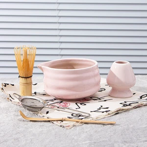 Customized Pink Box Ceramic Matcha Bowl Set Matcha Tool With Bamboo Whisk And Spoon Set