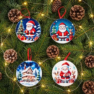Christmas Santa Ornaments - Holiday Theme Round Resin Hanging Ornaments for Christmas Tree & Home Decor
