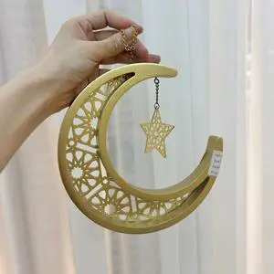Ramadan Kareem Moon Wooden Craft Durable Hot Selling Home Decor Door Pendant Wall Muslim Islam Festival Eid Mubarak Supplies