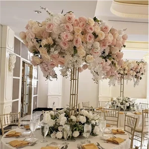 New 120cm Pink Flower Wedding Table Decoration Silk Hydrangea Rose Artificial Flowers Centerpieces Table Decorations